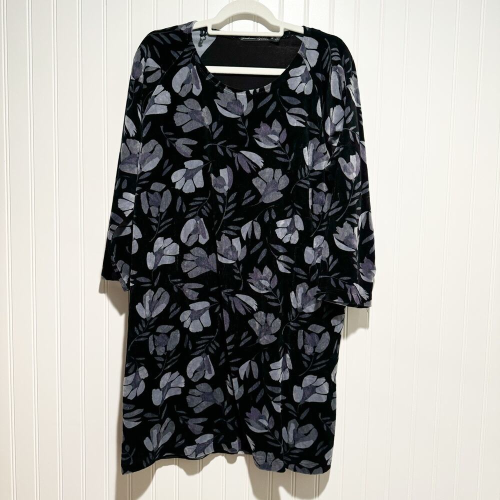 Gudrun Sjoden Black Floral Velvet Dress A Line Size Medium Lagenlook